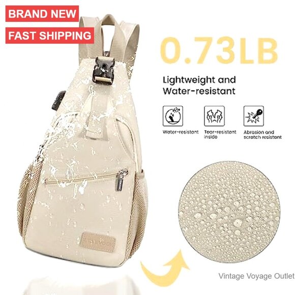 Waterproof Nylon Sling Backpack with USB Port, 11 Pockets, Convertible Strap main image 4